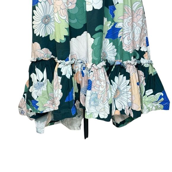 Cara Cara Zinnia Green Floral Off the Shoulder Midi Dress| Size 6 - Picture 7 of 11